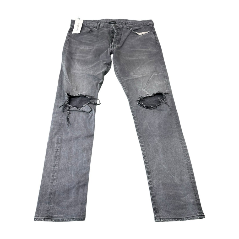 John Elliott Gray Wash Button Fly Distressed Denim Jeans Mens 38x34
